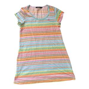 Lauren Ralph Lauren Cotton Dress Women's Large Striped Logo Rainbow Beach Gown